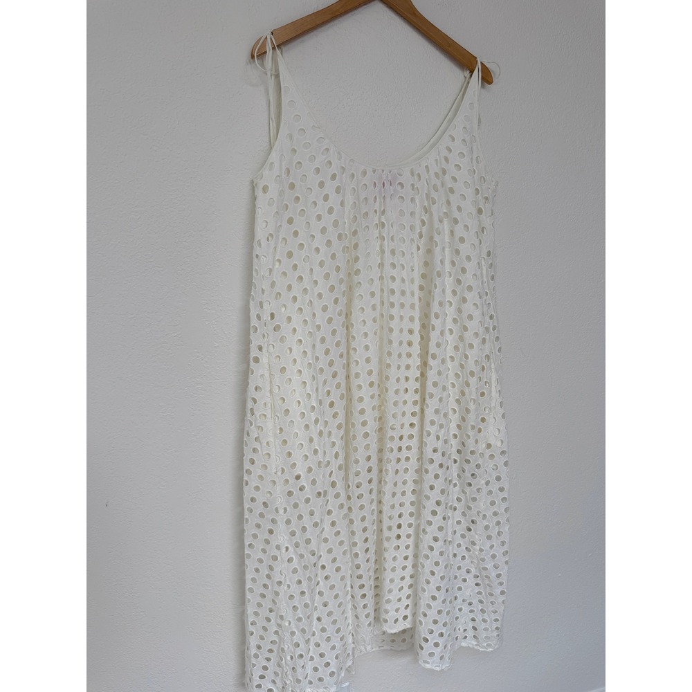 SOLID & STRIPED Womens XL White Eyelet Midi Dress Tie Shoulders Pockets Summer - Picture 8 of 9
